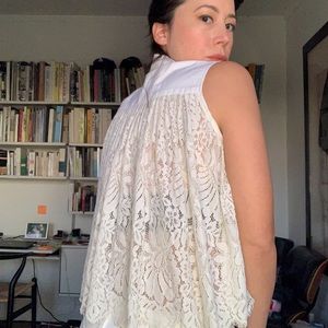 SEA NY White Sleeveless Button-Down Shirt With Lace Back